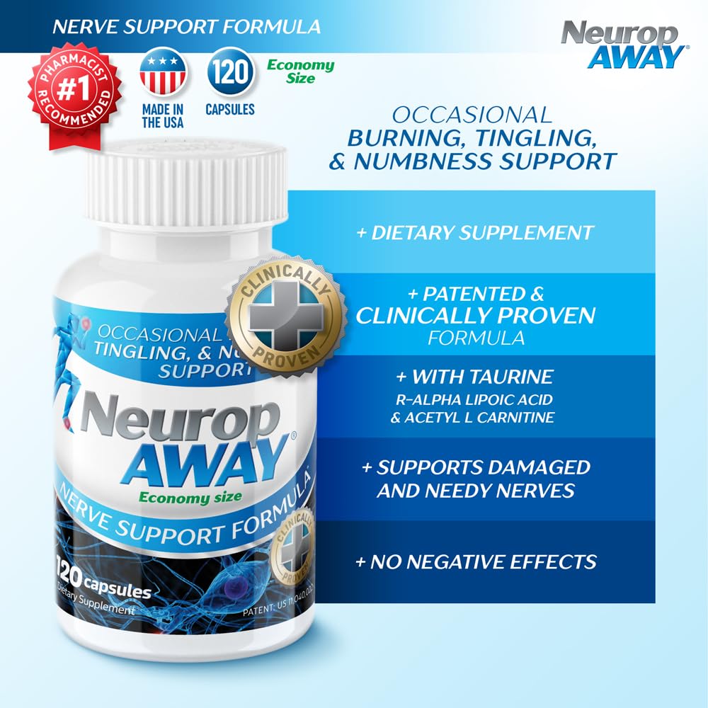 NeuropAWAY capsules inside bottle ready for daily use to support nerve comfort.