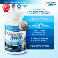 NeuropAWAY capsules inside bottle ready for daily use to support nerve comfort.