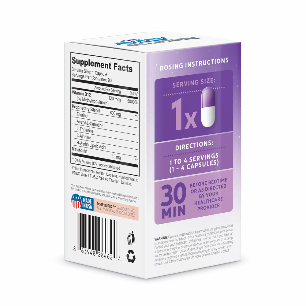 NeuropAWAY label close-up emphasizing patented nerve support components.