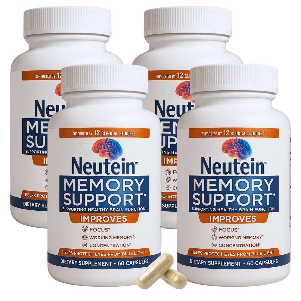 Neutein bottle front view highlighting plant-based brain support for daily focus.