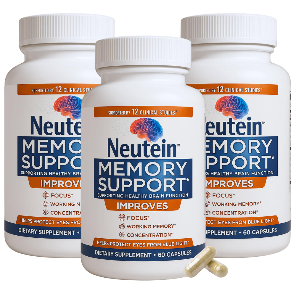 Neutein memory and focus bottle front for daily brain support.