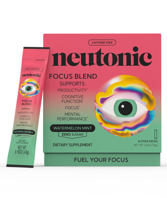 Neutonic Watermelon Mint stick-pack front showcasing portable focus support.