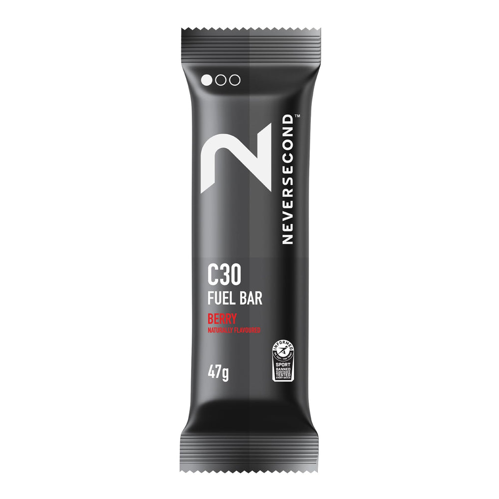 Neversecond C30 Fuel Bar in berry flavor packs quick energy for workouts.