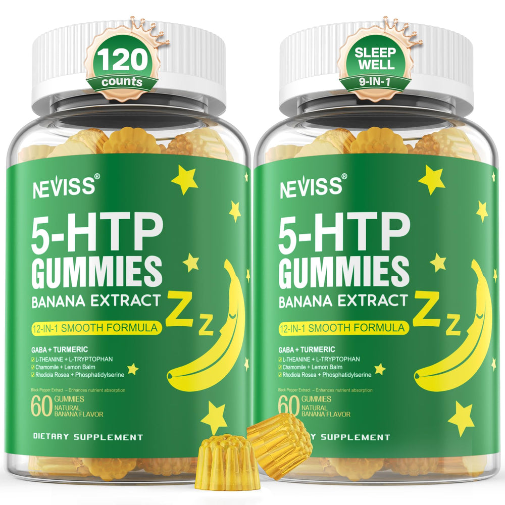 Neviss 5-HTP gummies with banana extract may support relaxed evenings and a calmer sleep routine.