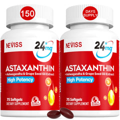 NEVISS astaxanthin softgels bottle highlights 24 mg formula for daily antioxidant support