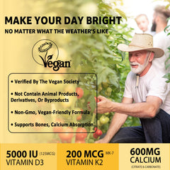 Label highlighting GMP quality and vegan ingredients in NEVISS D3K2 gummies.
