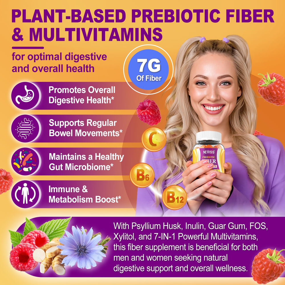 Close-up of NEVISS fiber gummies showing texture and sugar-free formulation.