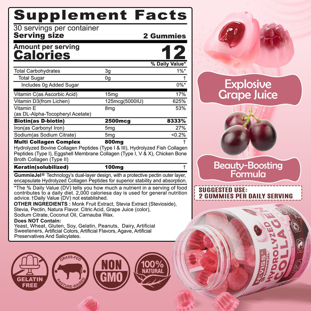 NEVISS collagen gummies with vitamin D3 bottle, supports bone and skin health