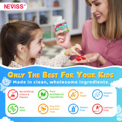 NEVISS Kids D3 K2 Gummies gelatin-free design for parents seeking allergen-aware options.
