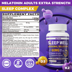 NEVISS liposomal melatonin packaging highlights high-potency sleep support.