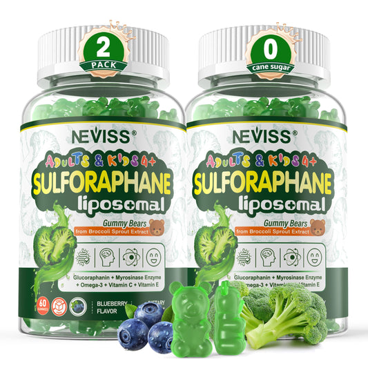 Neviss liposomal sulforaphane gummies bottle for convenient antioxidant support at home