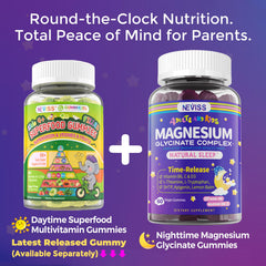 NEVISS gummies beside a bedtime clock evoke a peaceful nightly routine