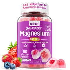 NEVISS Magnesium Gummies bottle shows berry flavor and calm energy for daily use.