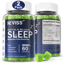 NEVISS melatonin-free sleep gummies lemon flavor bottle for a calming bedtime routine.