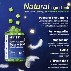 NEVISS gummies and a measuring spoon for a consistent nightly routine.
