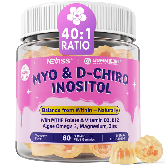 NEVISS myo-inositol and d-chiro gummies bottle for daily balance