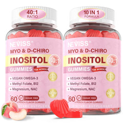 NEVISS Myo-Inositol Gummies bottle showing 120-count for daily wellness.