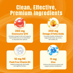 NEVISS orange-flavored CoQ10 gummies for tasty daily energy.