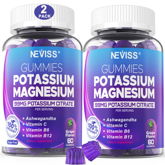 NEVISS Potassium Magnesium Gummies bottle promotes daily electrolyte balance
