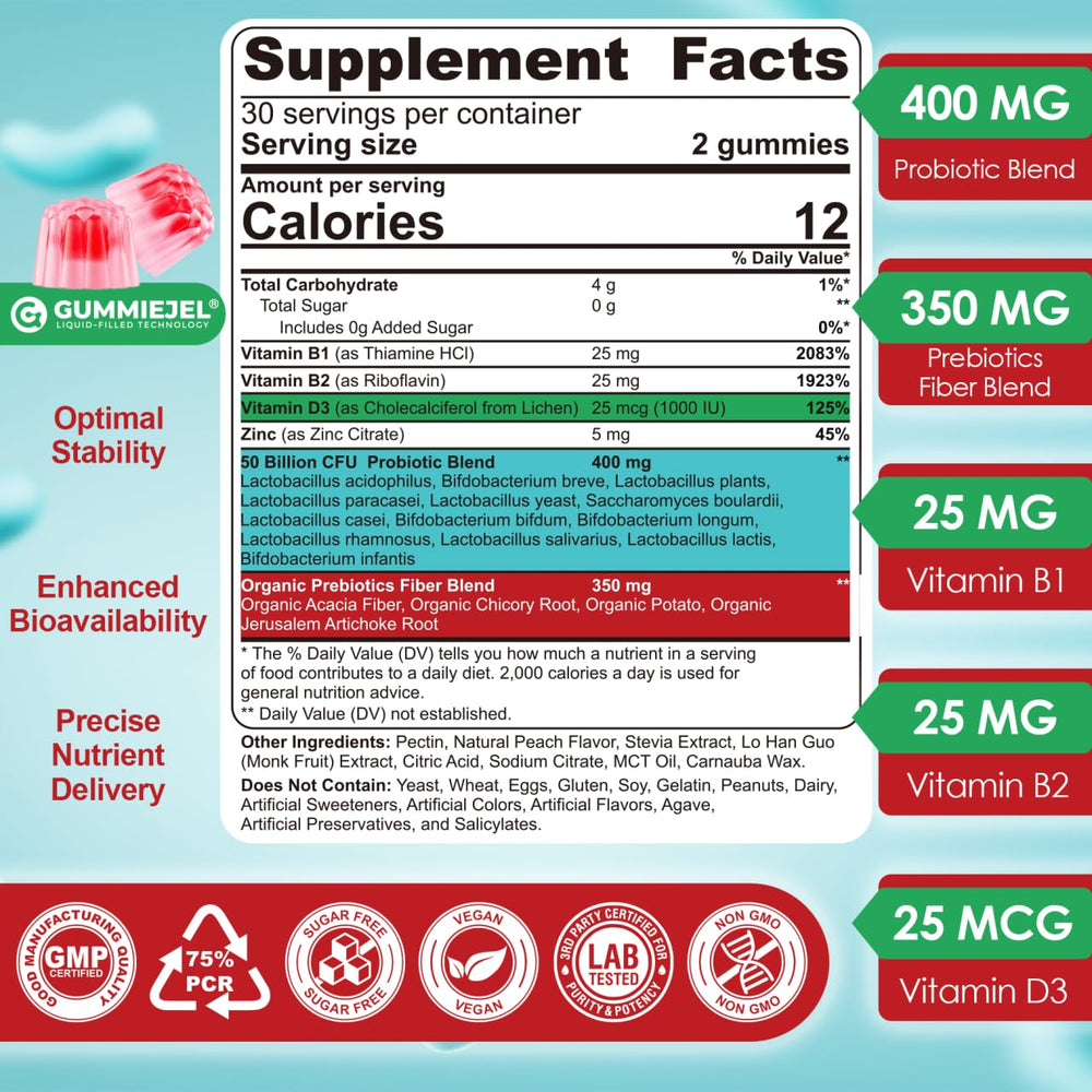 NEVISS Probiotic Gummies peach-flavored chews for kids aged 4+.