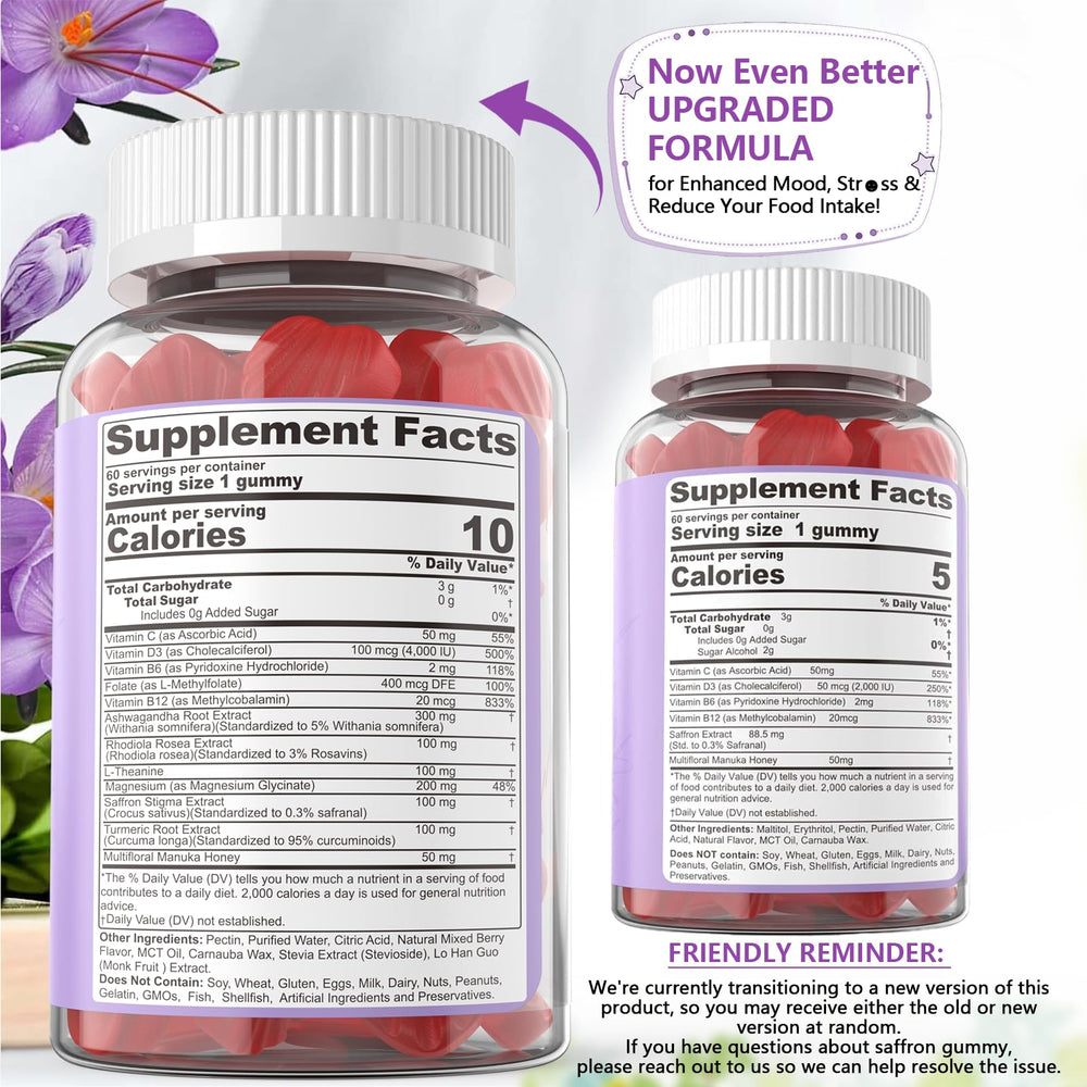 NEVISS saffron gummies bottle on table for convenient daily wellness