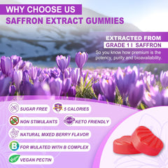 NEVISS saffron gummies ingredients panel highlights magnesium glycinate and turmeric