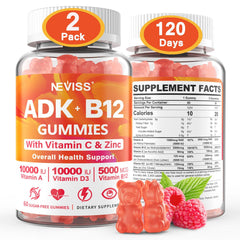 Neviss Sugar-Free ADK+B12 Gummies bottle front for everyday wellness