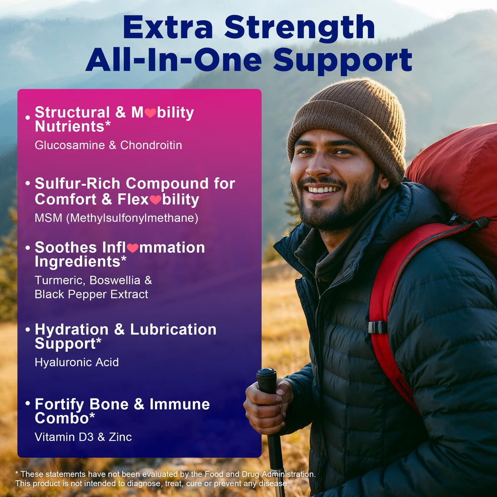 7-in-1 formula label visualizing glucosamine, chondroitin, turmeric and more
