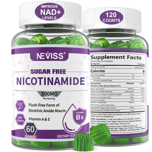 NEVISS sugar-free nicotinamide gummy bottle for daily energy support