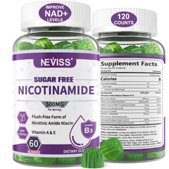 NEVISS sugar-free nicotinamide gummy bottle for daily energy support