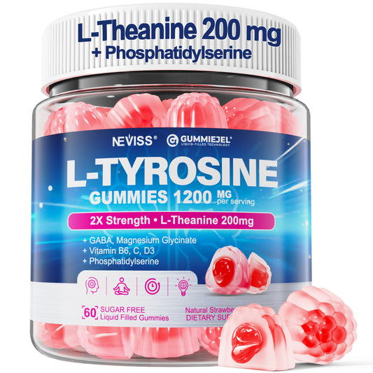 NEVISS Tyrosine Gummies bottle for focused energy throughout the day