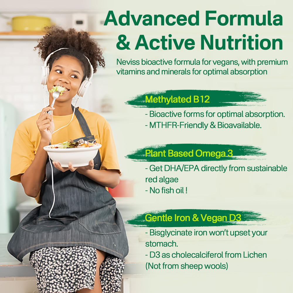 NEVISS plant-based omega-3 gummies emphasize vegan DHA and EPA sources.