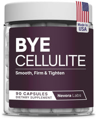 Nevora Labs Bye Cellulite bottle shown for convenient daily smoothing.