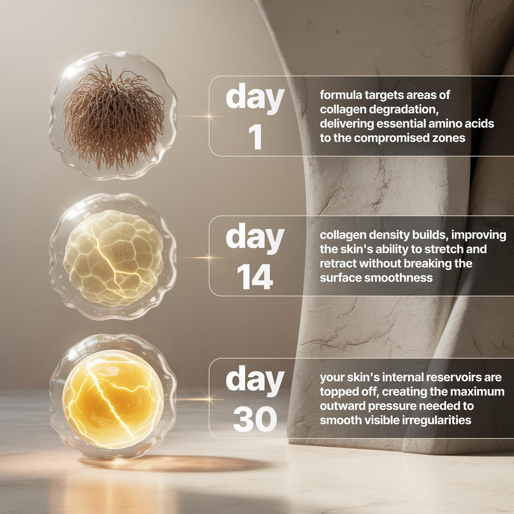 Nevora Labs Bye Cellulite ingredients close-up showing collagen and acids.