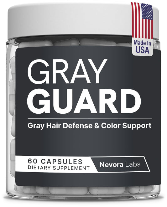 Nevora Labs Gray Guard capsules in bottle for daily pigment support.