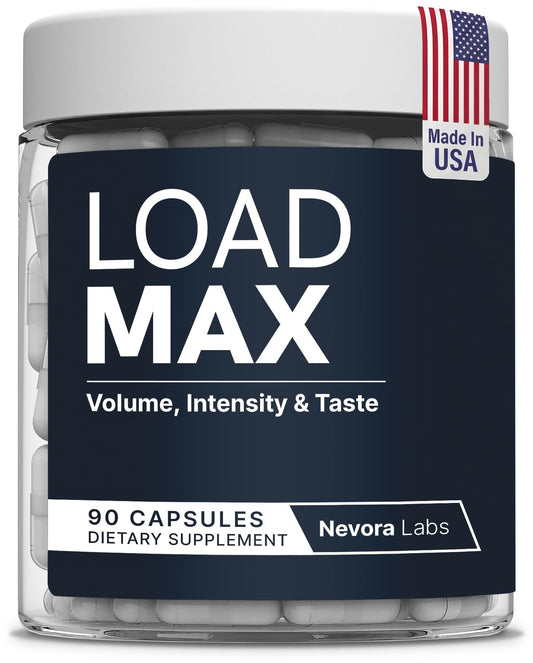 Nevora Labs Load Max bottle front view for convenient semen volume support.