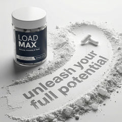 Nevora Labs Load Max capsules close-up emphasizing easy daily dosing.
