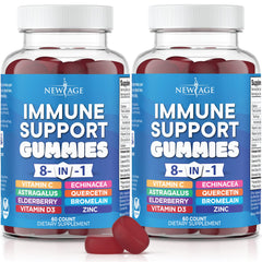 NEW AGE 8 in 1 Immune Booster bottle front showing chewable gummies for daily support