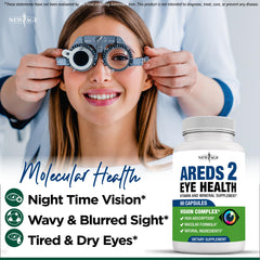NEW AGE AREDS 2 label closeup highlighting lutein and zeaxanthin content