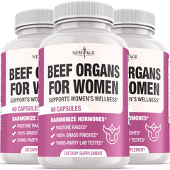 NEW AGE beef organ supplement bottle for women supporting daily energy