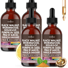 NEW AGE Black Walnut Wormwood Cleanse Drops bottle pour for daily gut-support ritual