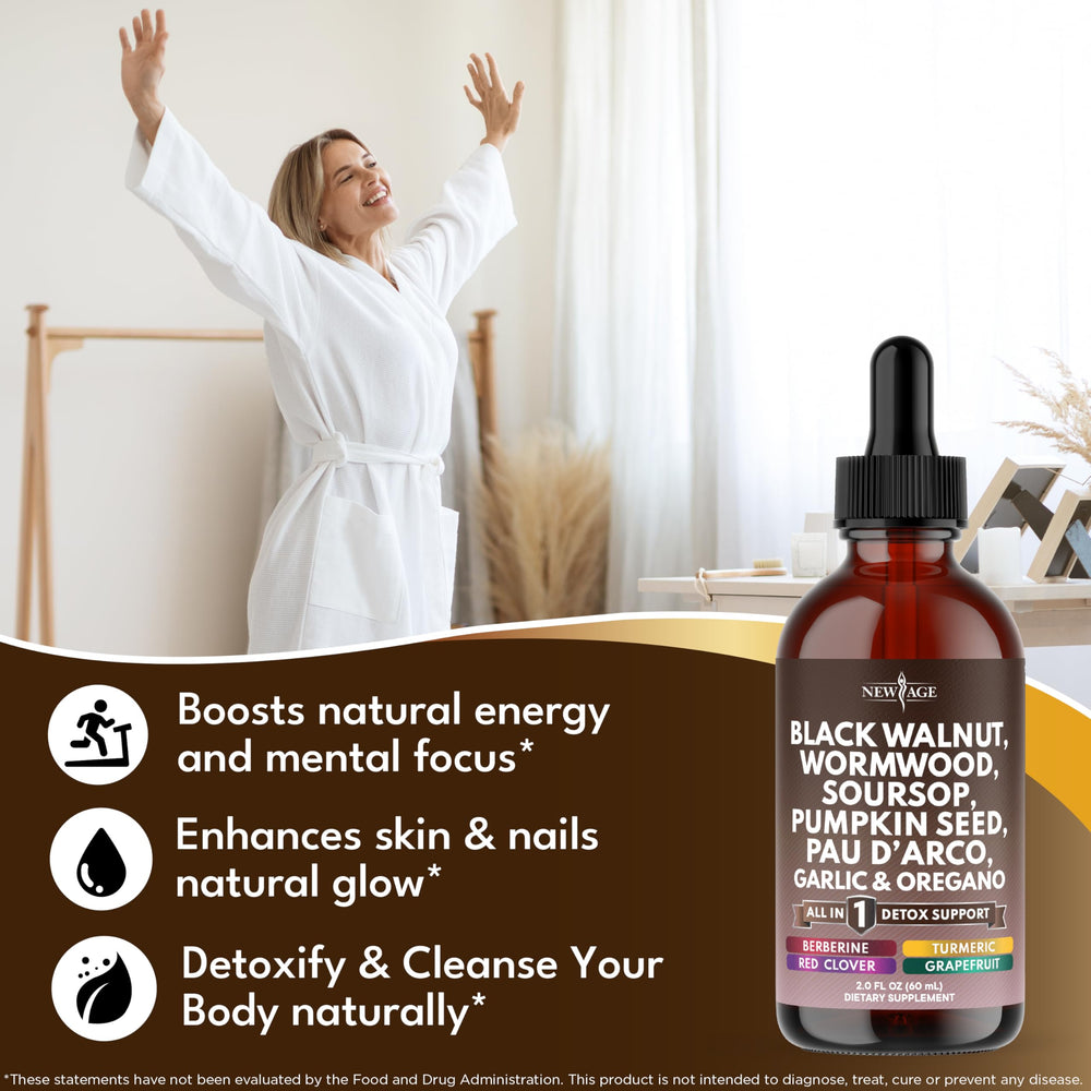 NEW AGE Black Walnut Wormwood Cleanse Drops dropper-in-use shot for convenient daily dosing