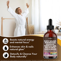 NEW AGE Black Walnut Wormwood Cleanse Drops dropper-in-use shot for convenient daily dosing
