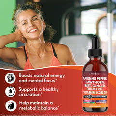 NEW AGE Cayenne Drops label detail highlighting vegan, non-GMO formula.