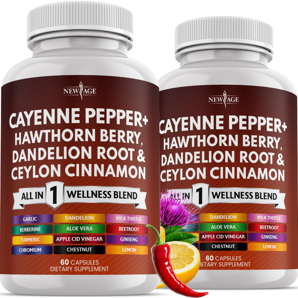 NEW AGE Cayenne Pepper Capsules bottle for daily wellness support.