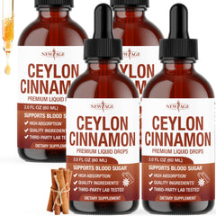 NEW AGE Ceylon Cinnamon Drops bottle highlighting pure extract for daily balance.