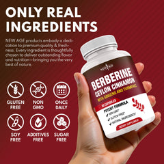 NEW AGE Ceylon cinnamon capsules emphasize true cinnamon flavor and potential use.
