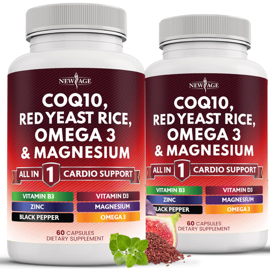 New Age CoQ10 200mg capsules on bottle for daily energy support