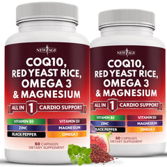 New Age CoQ10 200mg capsules on bottle for daily energy support