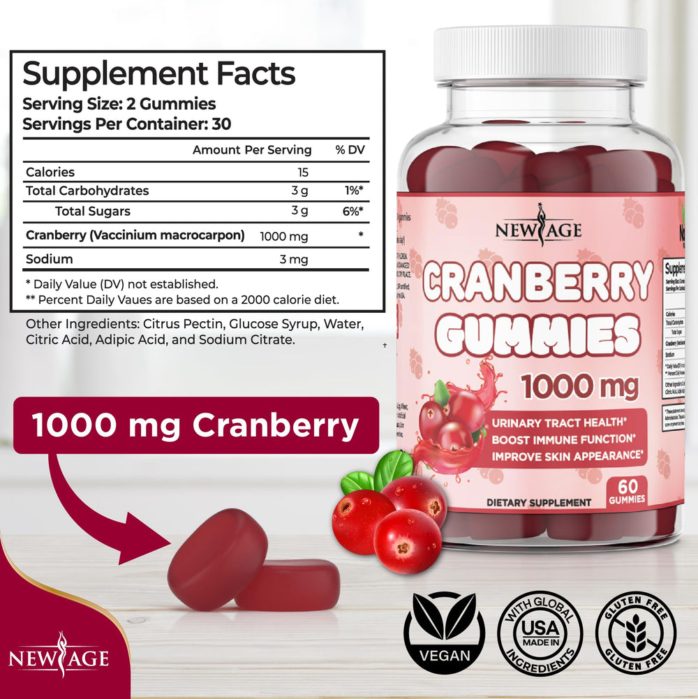 NEW AGE Cranberry Gummies bottle top view for daily bladder wellness